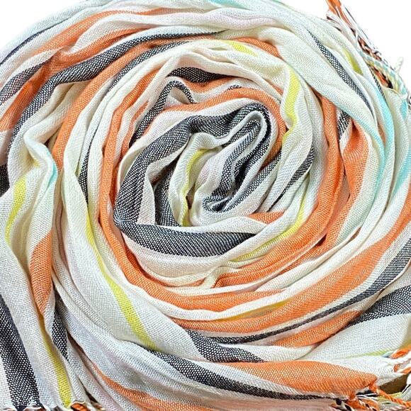 Colorful Rainbow Striped Fringe Scarf 64" X 28" Blue Yellow Black Orange White - Picture 1 of 5